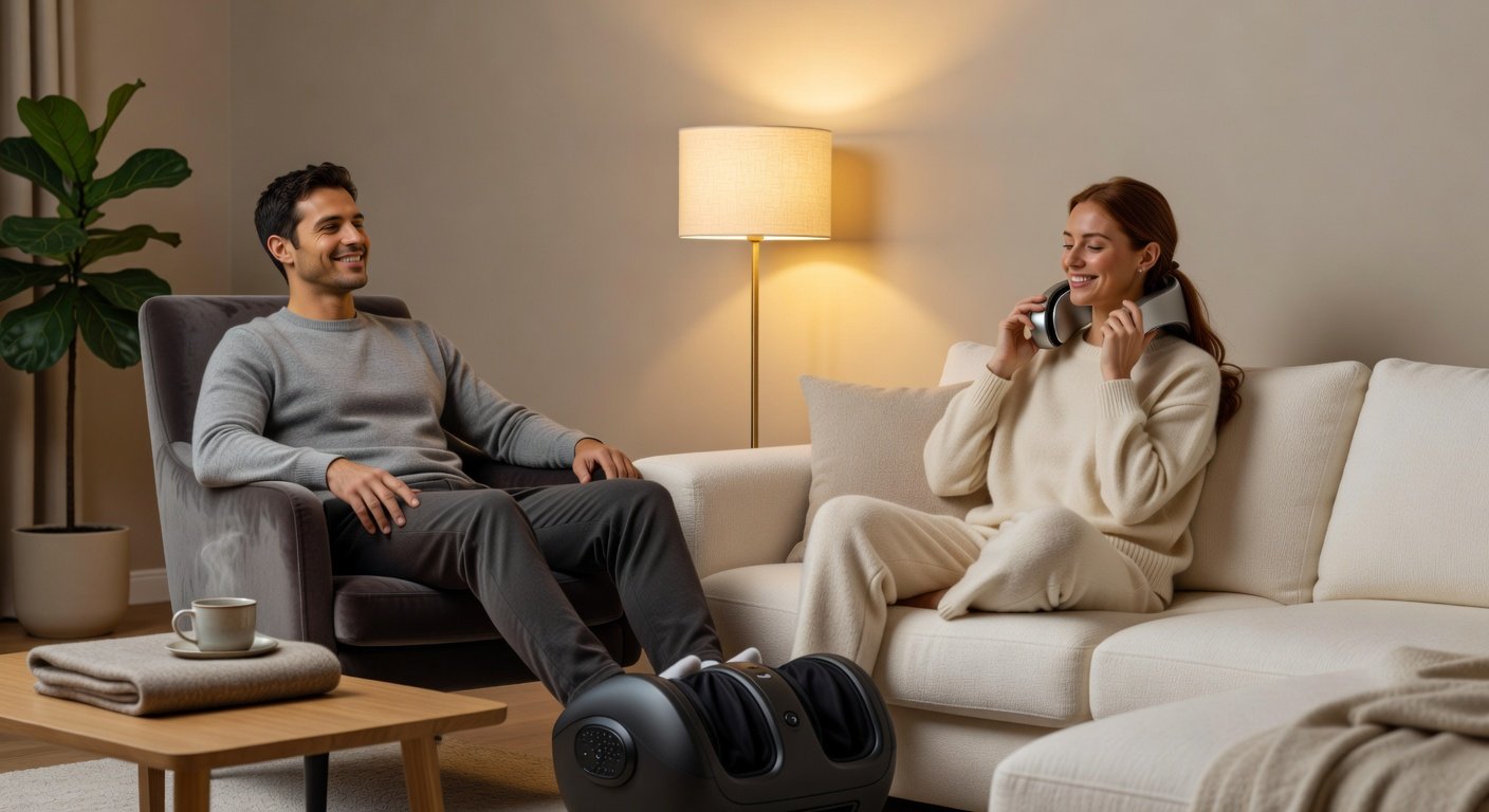 Couple using massage devices